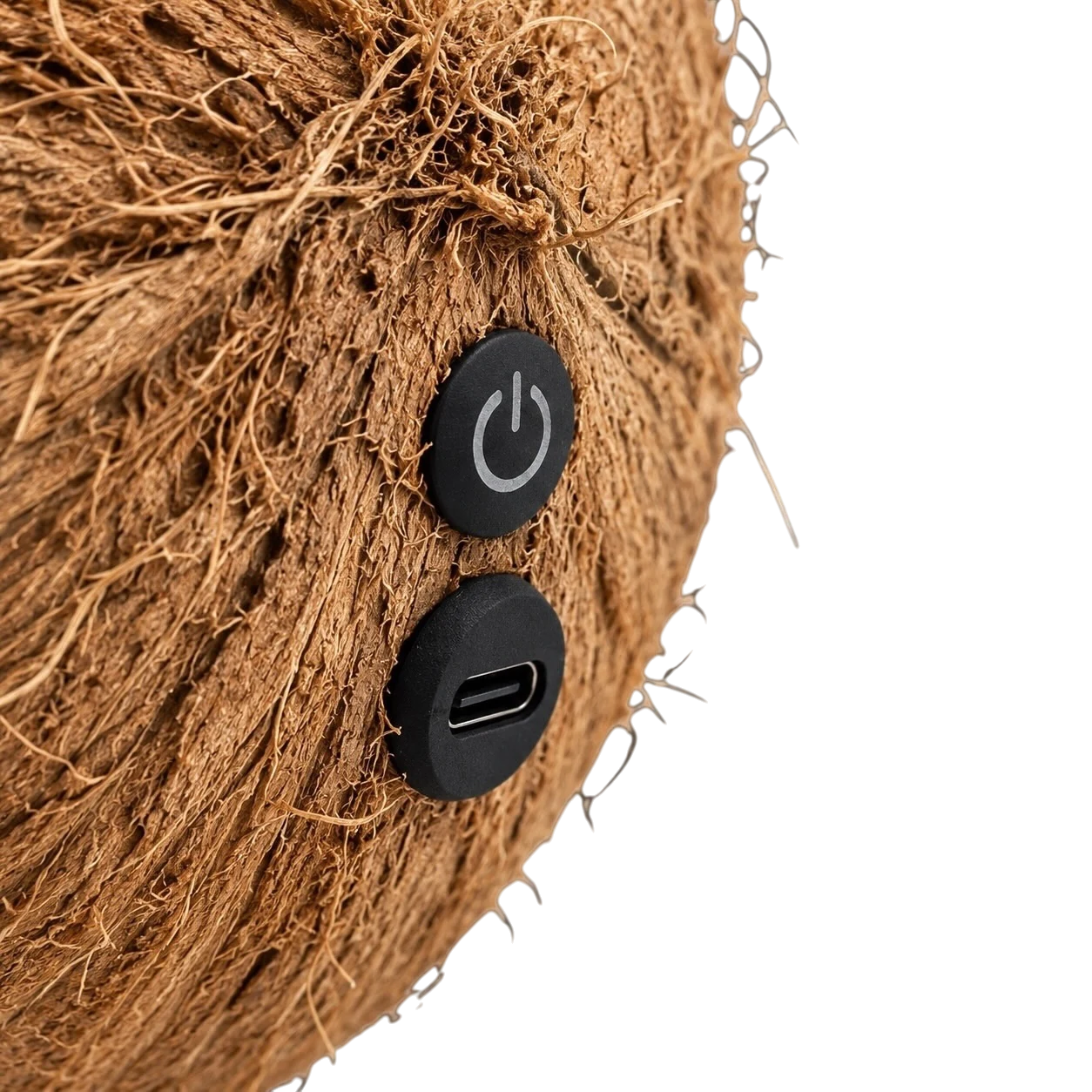 Close detail of the power button and USB-C connection