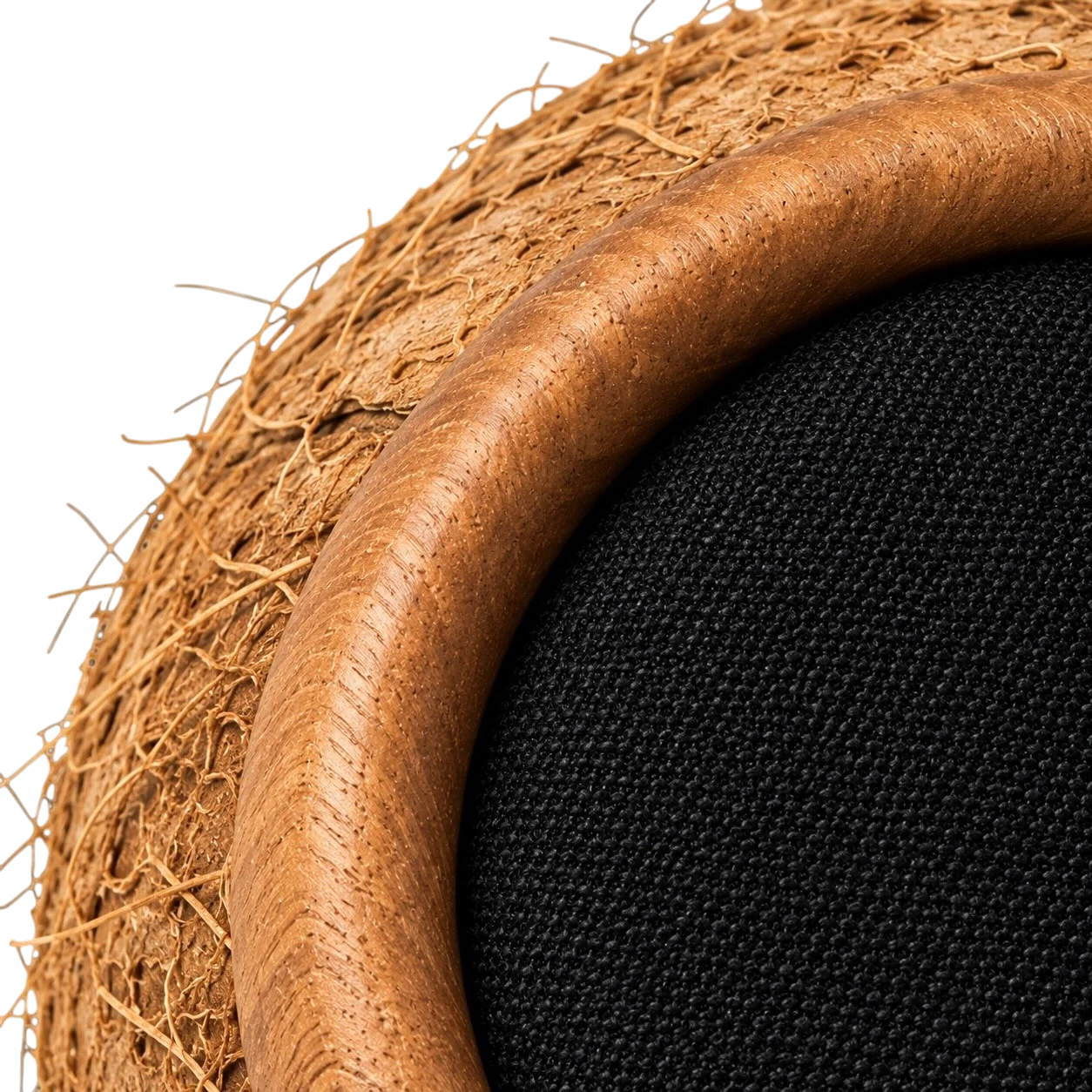 Close detail of the wooden ring and black woven grille